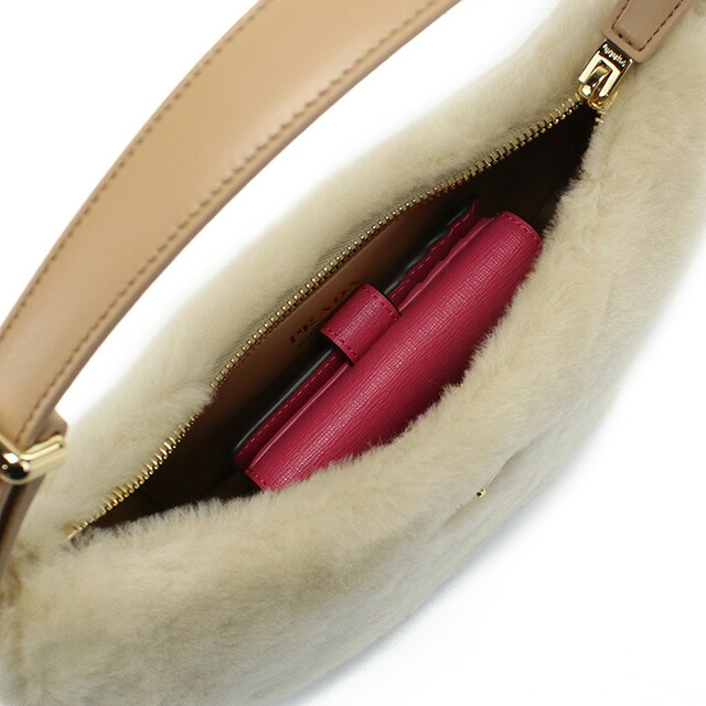 プラダ ショルダーバッグ セミショルダー レディース PRADA MONTONE フェイクファー、レザー イタリア 1BC194 ECRU+NOISETTE ベージュ系 バッグ 斜めがけ ブランド 高級 おしゃれ プレゼント 女性 実用的 かわいい