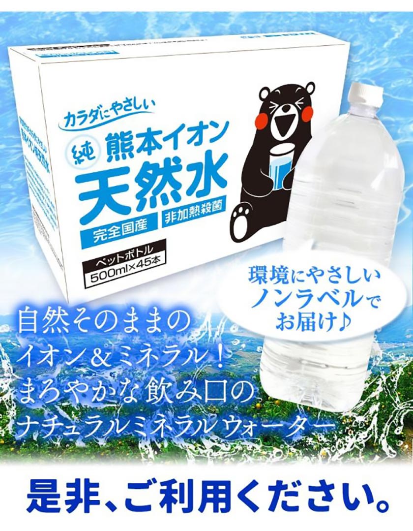 【新発売】 水 2L 10本 熊本 純 イオン 天然水 ラベルレス くまモン箱 飲料水 国産 ナチュラルミネラルウォーター くまモン 【1-3営業日以内に発送予定（土日祝除く）】