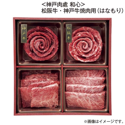 お歳暮のし付き ＜神戸肉處 和心＞松阪牛・神戸牛焼肉用（はなもり） 松阪牛（肩ロース、モモ肉）・神戸牛（肩ロース、モモ肉） 各200g