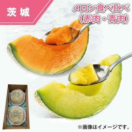 メロン食べ比べ（赤肉・青肉） 1.8kg（赤肉・青肉 各1個）