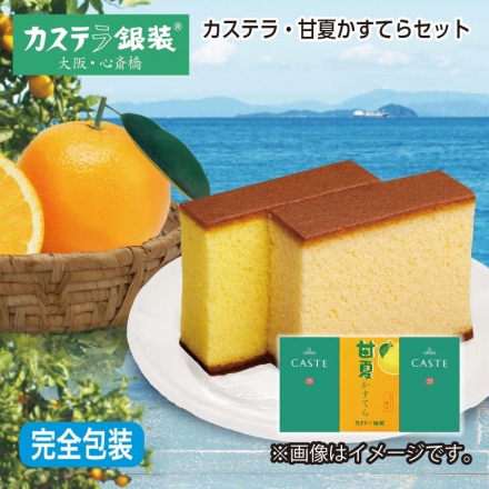 お中元熨斗付き カステラ・甘夏かすてらセット カステ21青箱（プレーン）5切ｘ2、甘夏かすてら5切