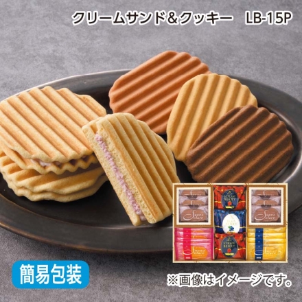 お中元熨斗付き クリームサンド＆クッキー（ＬＢ－15Ｐ） スオーノ・ソレイユ（バニラ×4・ココア×6・イチゴ×4）、ヴァッフェル（ストロベリー×2、ブルーベリー）