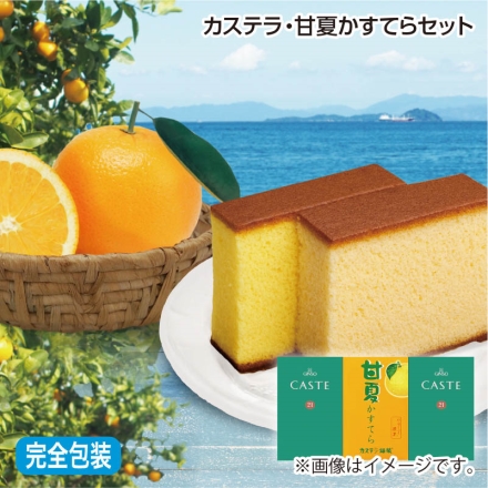 お中元のし付き カステラ・甘夏かすてらセット カステ21青箱(プレーン)5切×2、甘夏かすてら5切 御中元 夏ギフト ギフト 贈答