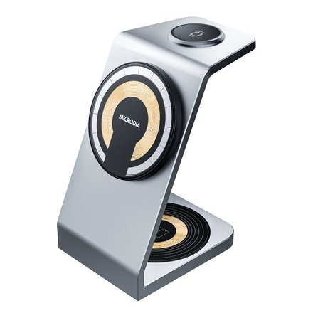MICRODIA SNAPSTATION Aluminaire 23W 3-in-1 Wireless Charging Station w/Transparant Housing シルバー 52005