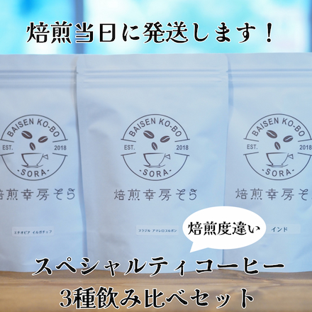 スペシャルティコーヒー豆焙煎度違い3種セット 600g 200g×3種 粉