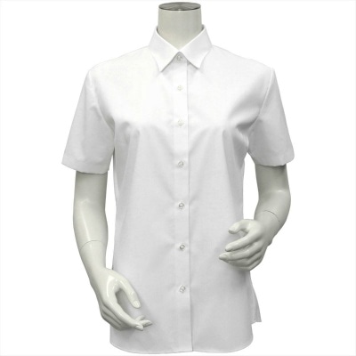 形態安定ノーアイロン 半袖ビジネスシャツ 白無地ベーシック レギュラー衿 M