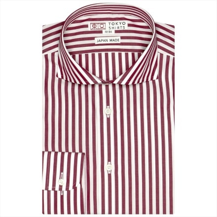 国内縫製 プレミアム ホリゾンタル 長袖 形態安定 ワイシャツ 綿100% ワインレッド M-裄丈80cm