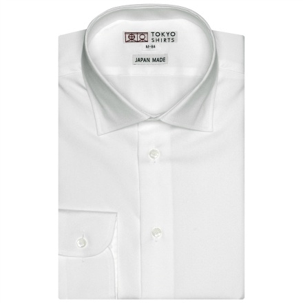 国内縫製 形態安定 セミワイドカラー 綿100% 長袖ワイシャツ S-裄丈80cm ※他サイズあり