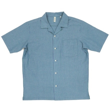 サッカー オープンカラー カジュアルシャツ 半袖 ブルー グリーン S