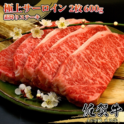 佐賀牛 サーロインステーキ600g(300g×2枚) A5等級メス牛限定 牛肉の王様 サーロイン 霜降り肉 黒毛和牛 Saga Beef Sirloin Steak