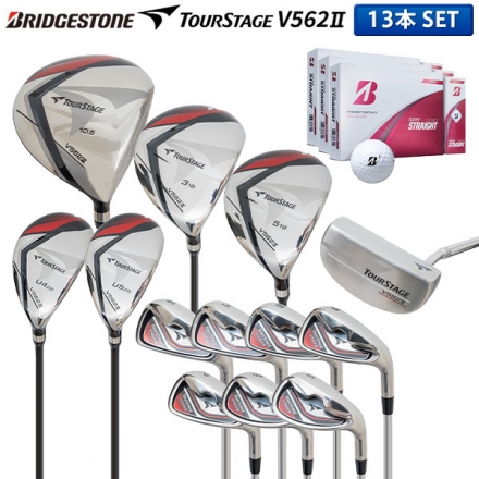 ブリヂストン ゴルフ ツアーステージ V562II クラブセット 13本組(1W,3W,5W,4U,5U,6-P,PS,S,PT) スーパーストレート ゴルフボール3ダース付き R/ホワイト