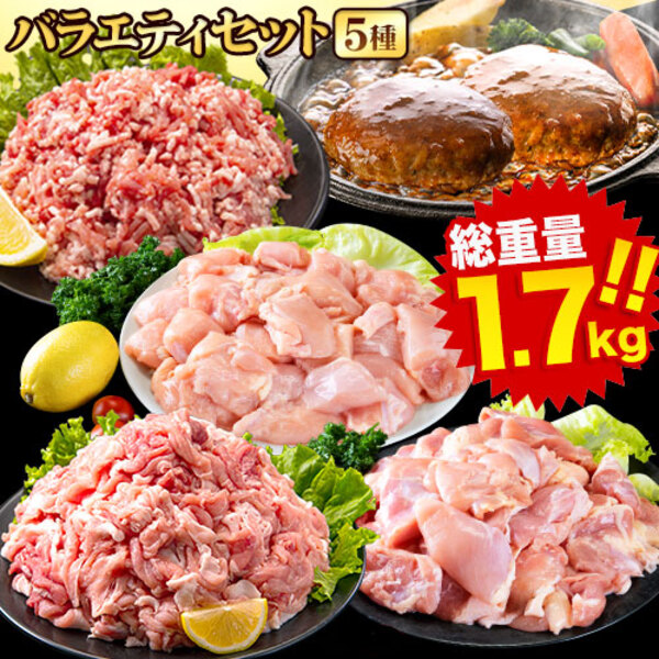 総重量1,720g お肉5種 バラエティセット 肉 豚肉 鶏肉 ハンバーグ 5種