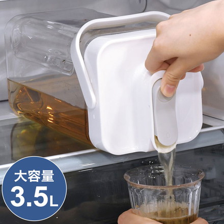 麦茶ポット お茶ポット 横置き 3.5L 大容量 冷水筒 ピッチャー そのまま注げる 冷蔵庫 収まる 収納 スリム 冷水ポット ハンドル付き ロック 漏れ防止 ミニウォーターサーバー