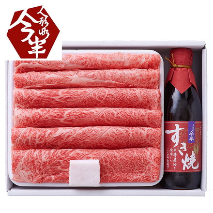 松阪牛すき焼き肉&今半割下セット モモバラ400ｇ（A-4等級以上/証明書付き）、人形町今半割下360ml×1