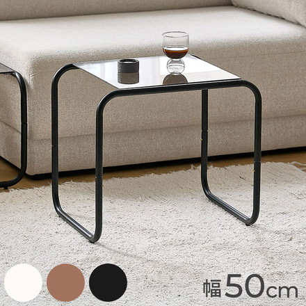 roomnhome ガラス サイドテーブル 幅50 テーブル スチール ミッドセンチュリー ダイニングテーブル 棚付き ホワイト