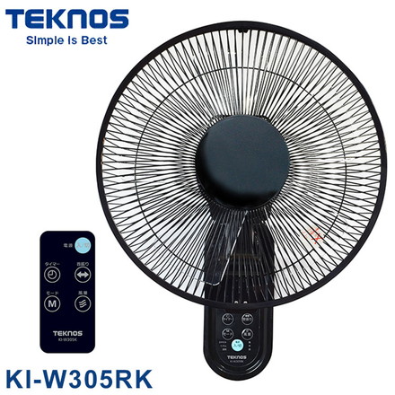 TEKNOS テクノス 壁掛け扇 フルリモコン ブラック 30cm フラットガード 風量3段階 KI-W305RK KI-W305RK