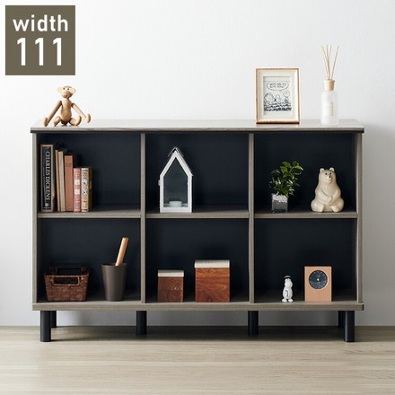 シェルフ 本棚 グレー×黒 111cm 北欧 木製 脚付き 木目調 TV台 サイドボード 扉付き グレージュ