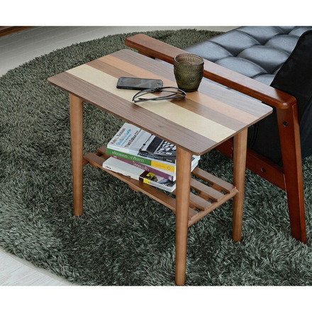 天然木 サイドテーブル テーブル 四角形 幅55 奥行き32.5 ロ―テーブル ナイトテーブル 北欧 ウォールナット 棚付き 収納付き 机