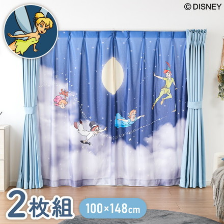 ピーターパン絵羽レースカーテン 2枚組 100×148cm UVカット 洗える 洗濯 プライバシー 目隠し フック付き