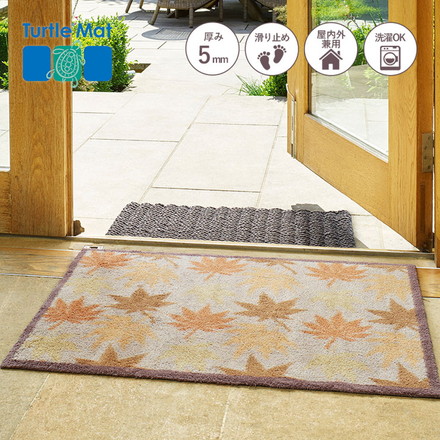 玄関マット Turtle Mat RHS Maple Leaf 60×85cm 滑り止めラバーつき 柄物 おしゃれ マット コットン