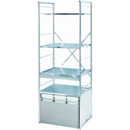 【日本製】 1585 ステンレス大型レンジラック-ハイ 3分別ペール キッチン収納 ラック レンジラック