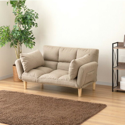 カウチソファ 最大幅177cm ベージュ ファブリックタイプ 2人掛けソファ リクライニングソファ ソファベッド