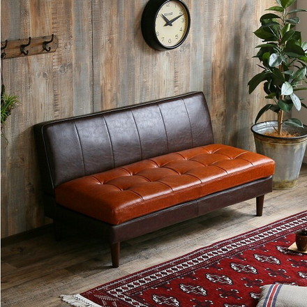 レザーソファー ソファー ソファ 2人掛け 2P 二人掛け 肘無し おしゃれ レザー レトロ ベンチソファー