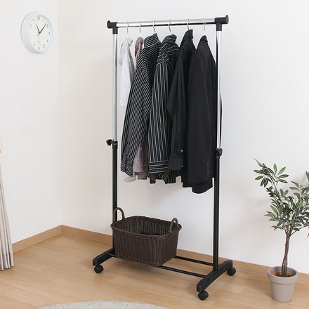 パイプシングルハンガー 3644-A0-BK 14199 ハンガーラック キャスター付き サイドフック 大容量 コンパクト コートハンガー オープンラック 衣類収納