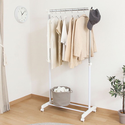 パイプシングルハンガー 3644-A0-WH 14201 ハンガーラック キャスター付き サイドフック 大容量 コンパクト コートハンガー オープンラック 衣類収納