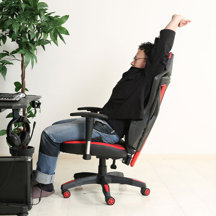 メッシュゲーミングチェア レイズ レッド 昇降式 回転式 リクライニング 椅子 イス アームレスト かっこいい