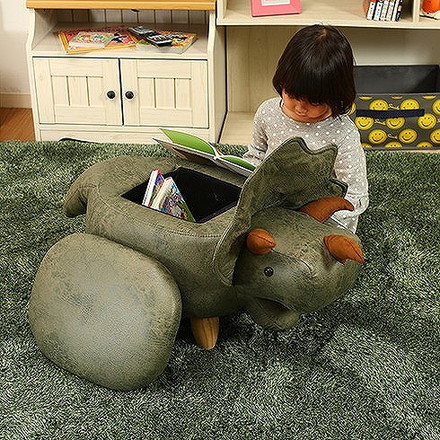 アニマルスツール収納付き W960×D340×H360mm 合板 天然木 ポリエステル 収納 ダイナソー