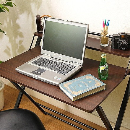 フォールディングワークデスク Dブラウンブラック W880×D640×H875mm スチール PB(PVC)