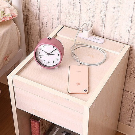 ベッドサイドテーブル (コンセント付き) W300×D360×H500mm ホワイト