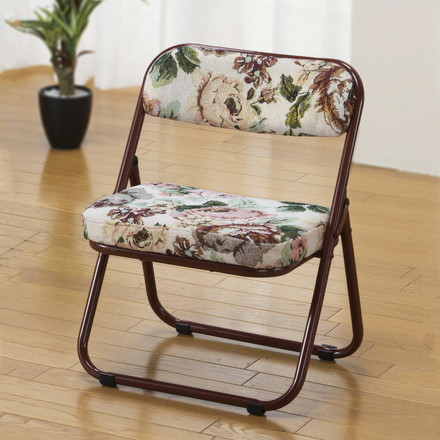 高座椅子 折りたたみ式 1脚 軽量 ゴブラン柄 座面 クッション 背もたれ ワイドサイズ 座面高32cm 完成品
