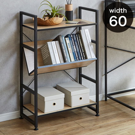 シェルフ 3段 幅60cm 収納ラック ブラックアイアン 古木風 本棚 書棚 収納棚 書斎 リビング