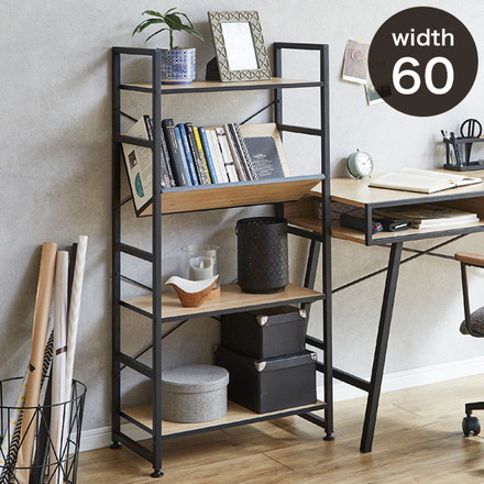 シェルフ 4段 幅60cm 収納ラック ブラックアイアン 古木風 本棚 書棚 収納棚 書斎 リビング