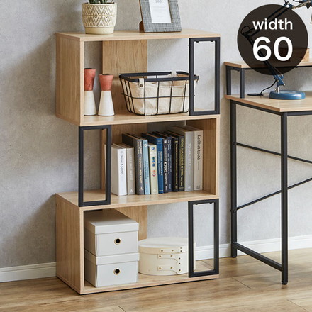 ディスプレイラック 幅60cm 3段 ブラックアイアン 古木風 オープンラック デザイン 収納ラック