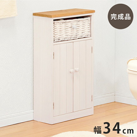 トイレラック ミドル 幅34cm 高さ62cm 完成品 桐材 柳材バスケット付き トイレ収納 ラック 棚
