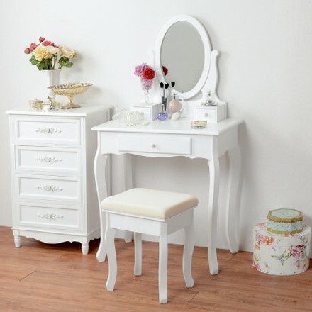 ドレッサー オーバルミラータイプ 幅75cm スツール付き ドレッサーテーブル ドレッサーデスク 姫系 ミラー 鏡