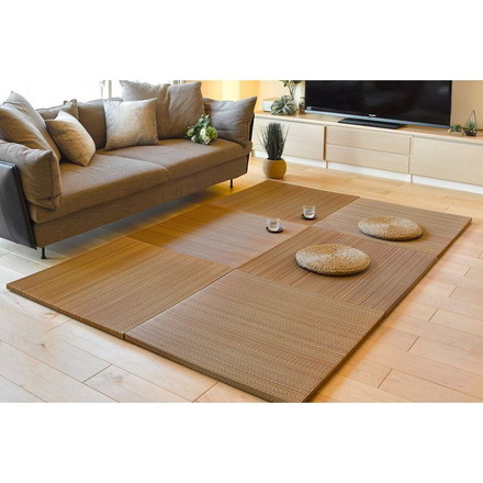 置き畳 82cm×82cm 天然い草 厚み2.5cm 軽量 お昼寝 ごろ寝 マット プレイマット すき間のできにくい ブルー[159055000]