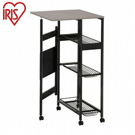 アイリスオーヤマ 天板付きランドリーワゴン スリムタイプ ワイヤーラック付 TLAW-R220ブラック