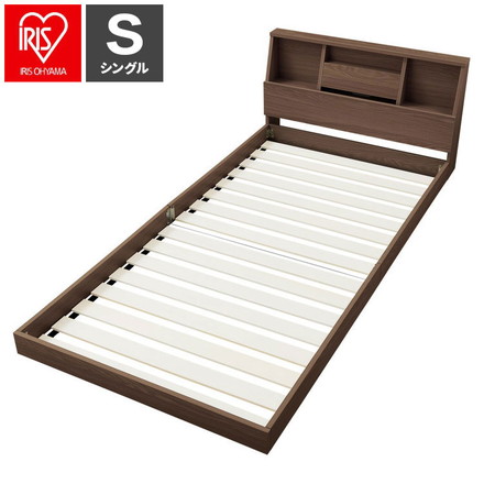 アイリスオーヤマ フロアベッド シングル FBF-S ウォールナット 棚付き ローベッド ベッドフレーム すのこベッド