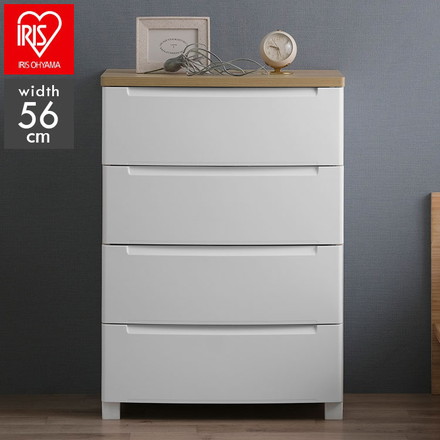 アイリスオーヤマ ウッドトップノックダウンチェスト 幅56cm 4段 KDMG-564WT ホワイト 木目調 天板