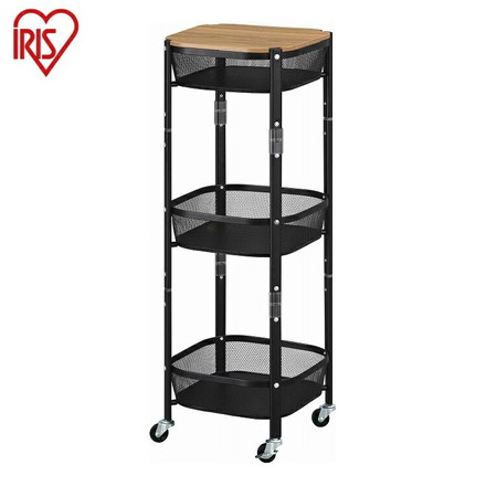 アイリスオーヤマ 簡単組立 マルチワゴン 角型3段 MUW-S3 ブラック 折りたたみ 収納式 コンパクト