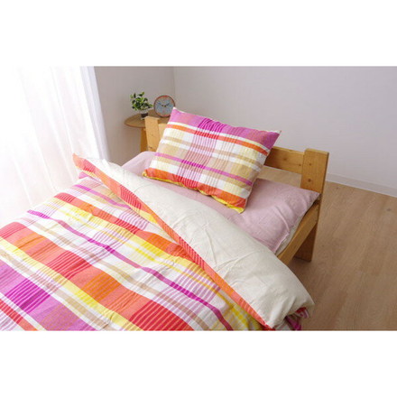 布団カバー 洗える チェック柄 インド綿使用 バジル 掛け布団カバー ピンク シングル