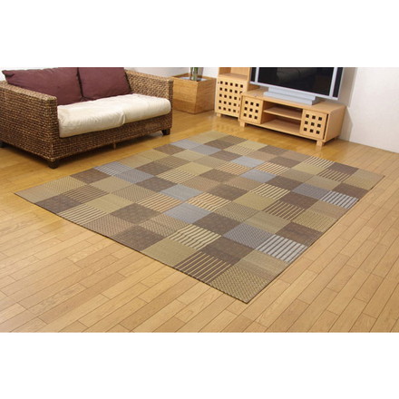 純国産 袋織い草ラグカーペット 『京刺子』 ブラウン 約191×250cm