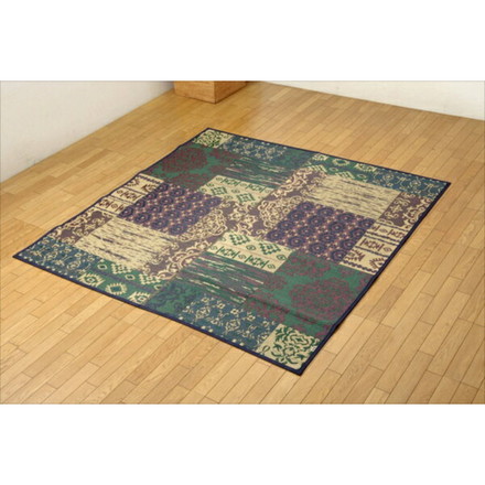 ラグ カーペット マット い草中敷ラグ 裏張り有り 2畳 日本製 い草 オリエンタル柄 『DXオーディーン』 グリーン 約191×191cm