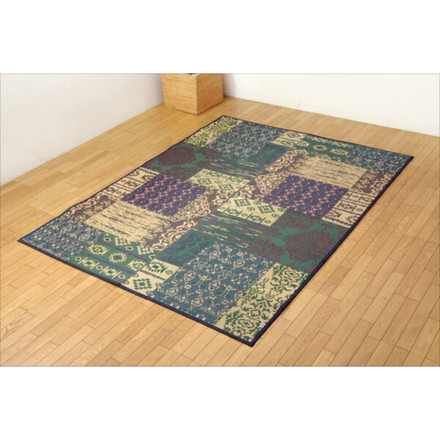ラグ カーペット マット い草中敷ラグ 裏張り有り 3畳 日本製 い草 オリエンタル柄 『DXオーディーン』 グリーン 約191×250cm