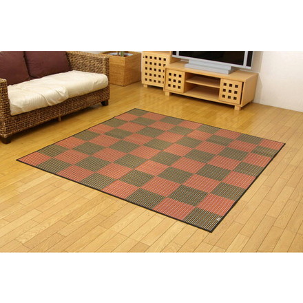 純国産 い草花ござカーペット 『銀河』 レッド 江戸間3畳（約174×261cm）