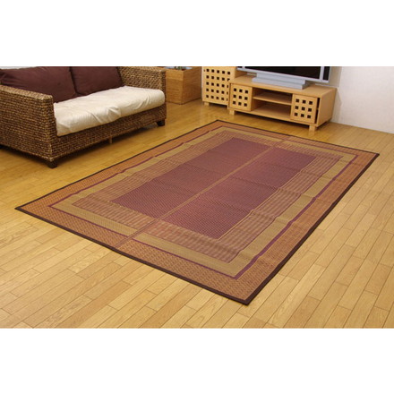 純国産 い草花ござカーペット 『ランクス総色』 ワイン 江戸間3畳（約174×261cm）